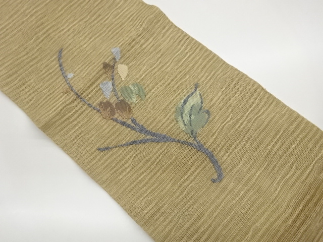  紗 枝葉に実模様織出し名古屋帯